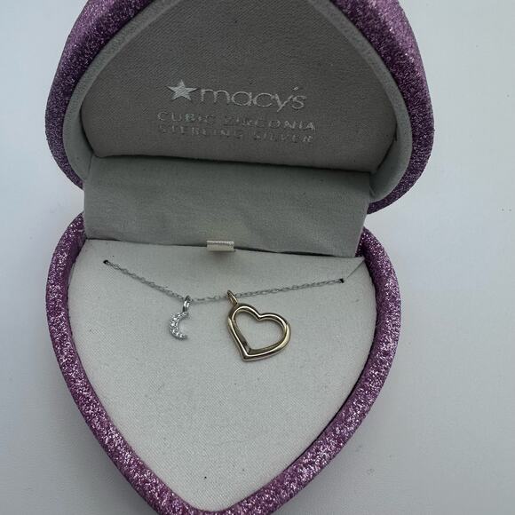 NEW in Gift Box Cubic Zirconia diamond MOON - gold Heart Sterling Silver Chain - Picture 5 of 14